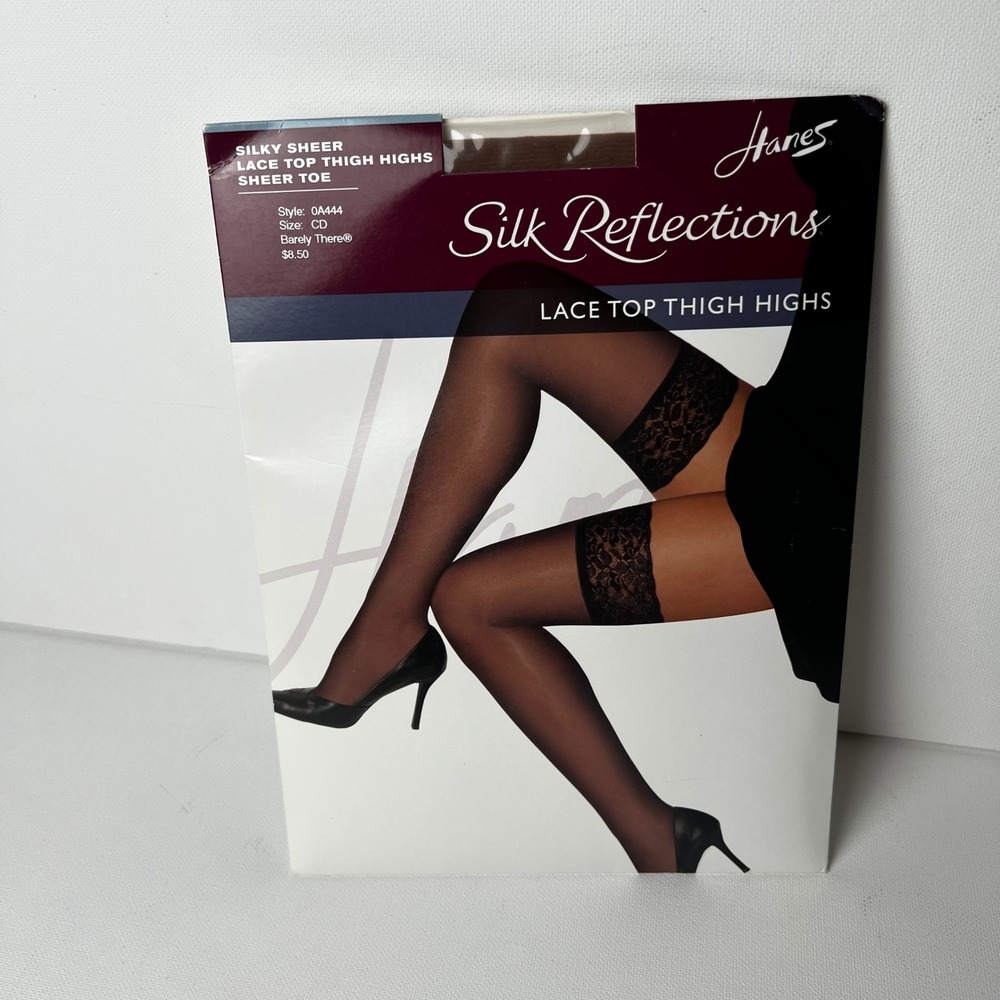 Hanes Silk Reflections Lace Top Thigh Highs Barely There 0A444 Size CD NIP